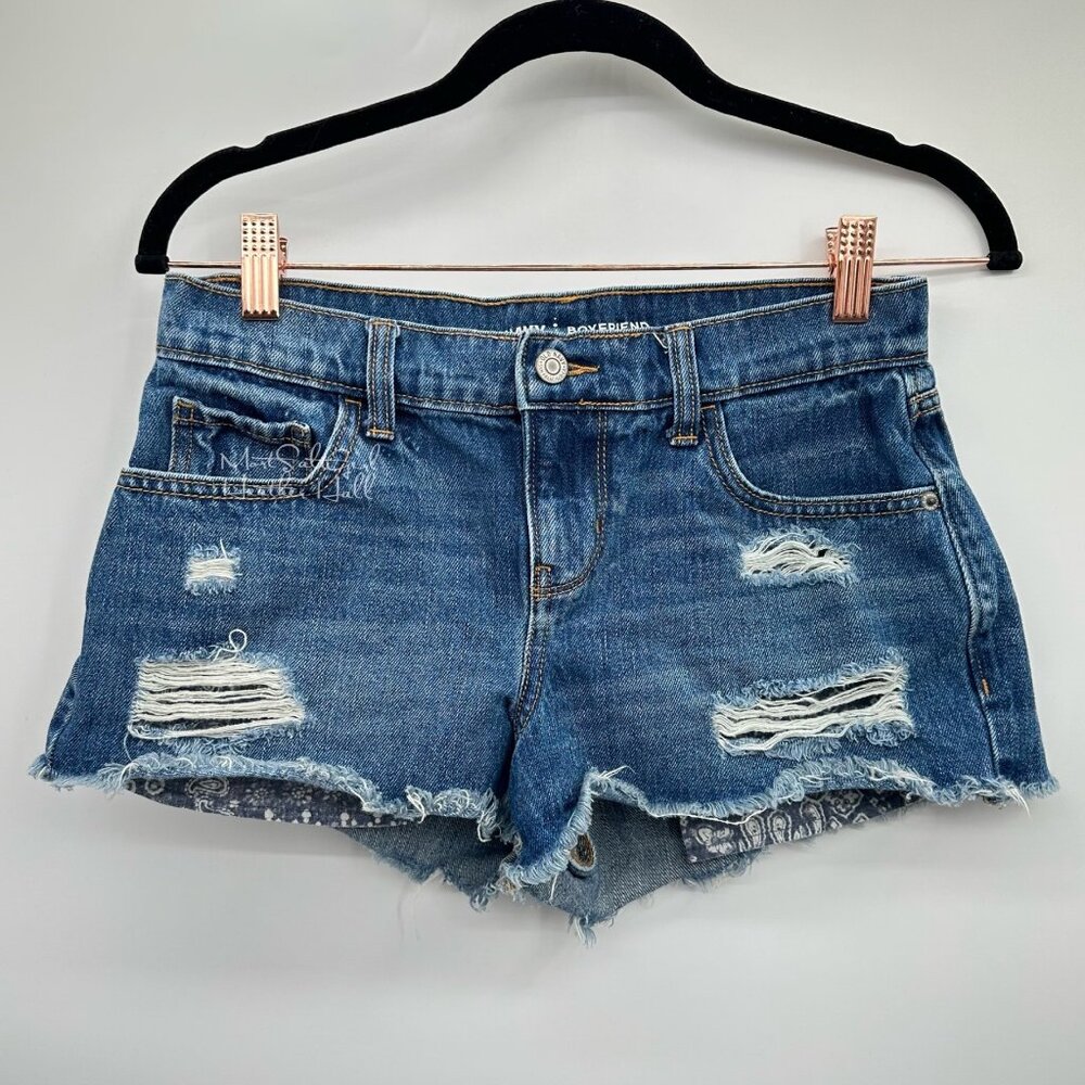 Old Navy Cut-Off 2" Beach Exposed Paisley Print Pockets Boyfriend Shorts Size 0